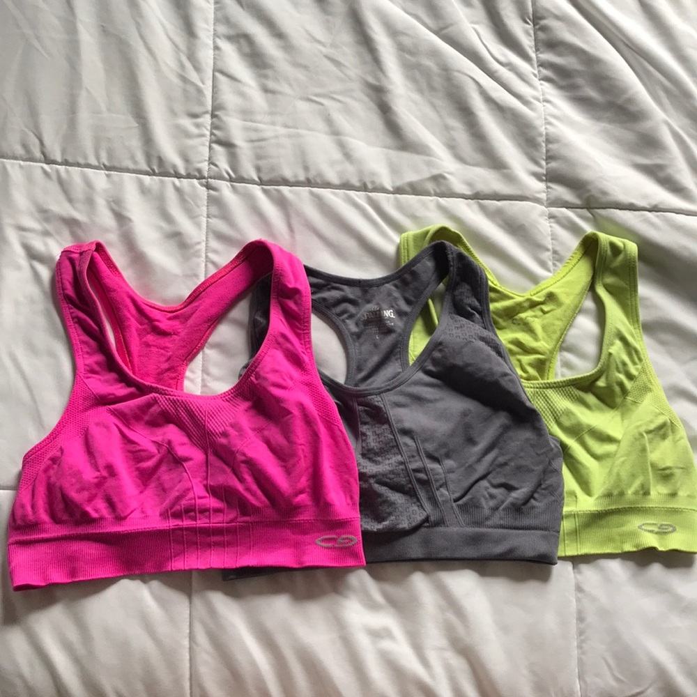 gray & pink sports bra